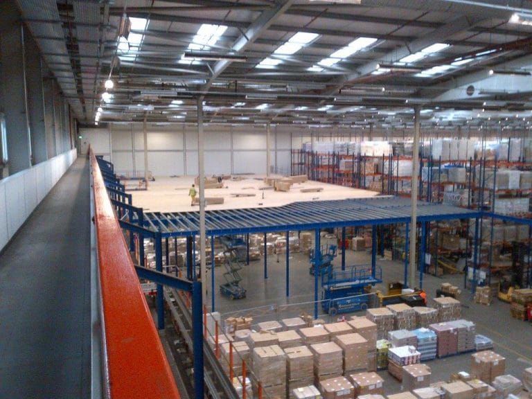 mezzanine floor in warehouse during construction