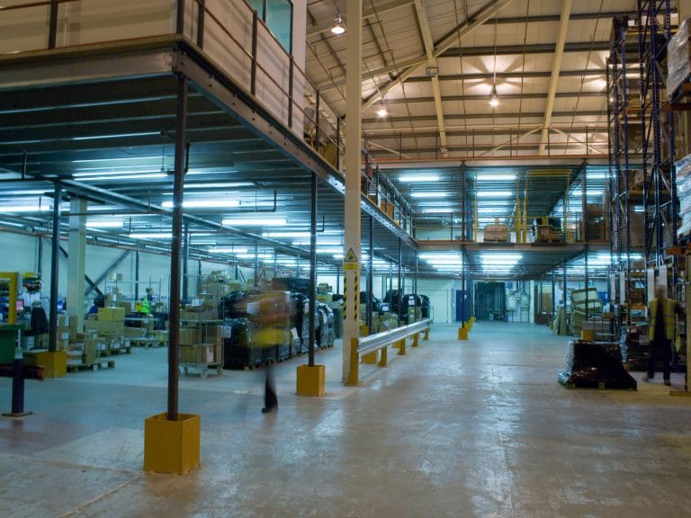 multi tier mezzanine floor in warehouse