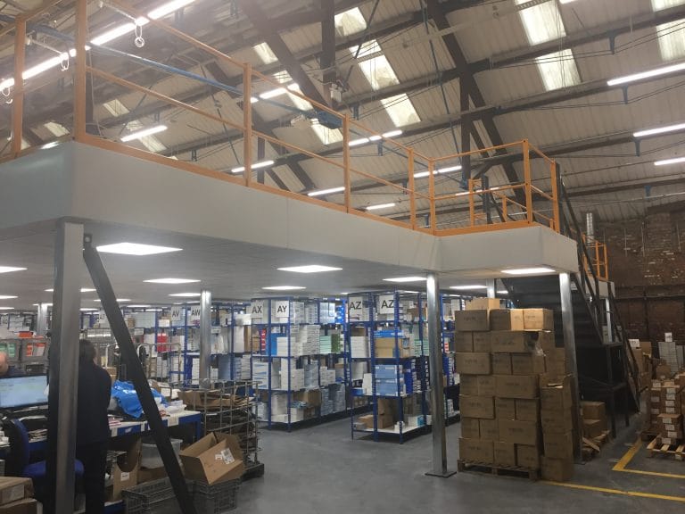 mezzanine floor with yellow edge protection