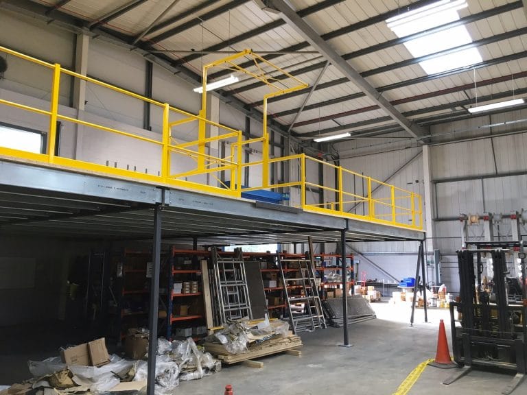 mezzanine floor with pallet gate in warehouse