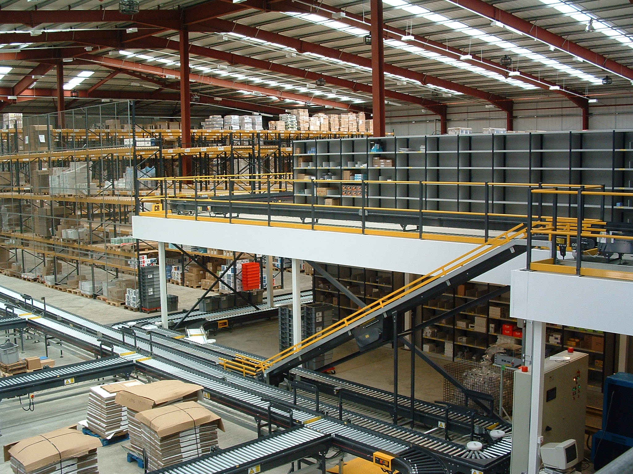 mezzanine floor with conveyor and shute