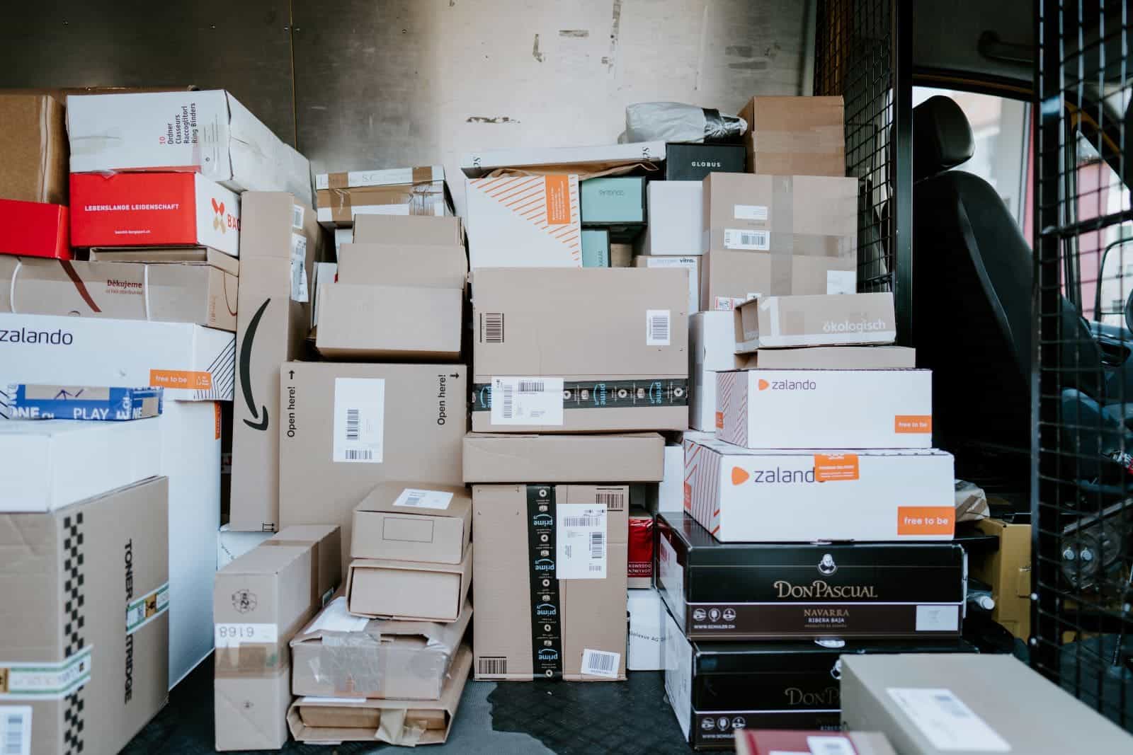 parcels in back of delivery van