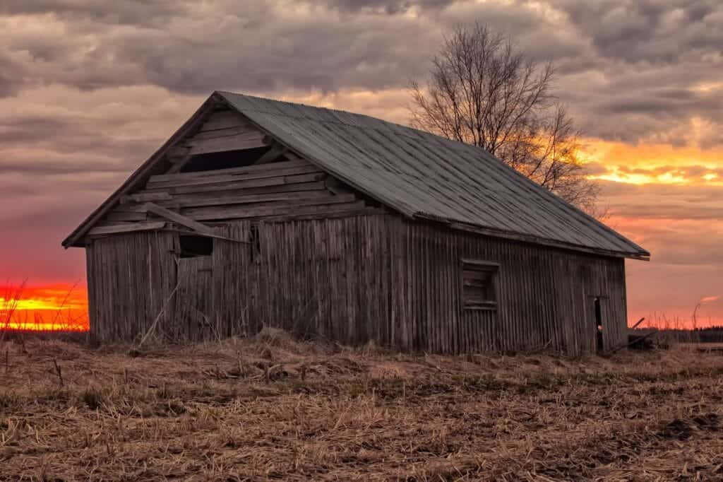 old barn at sunset