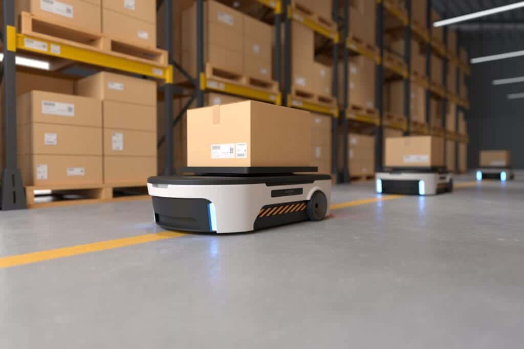 AMR robots carrying parcels