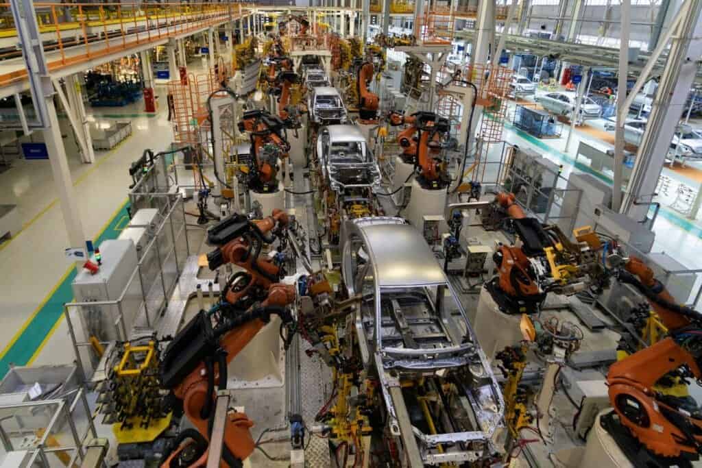 car manufacturing production line with robotics