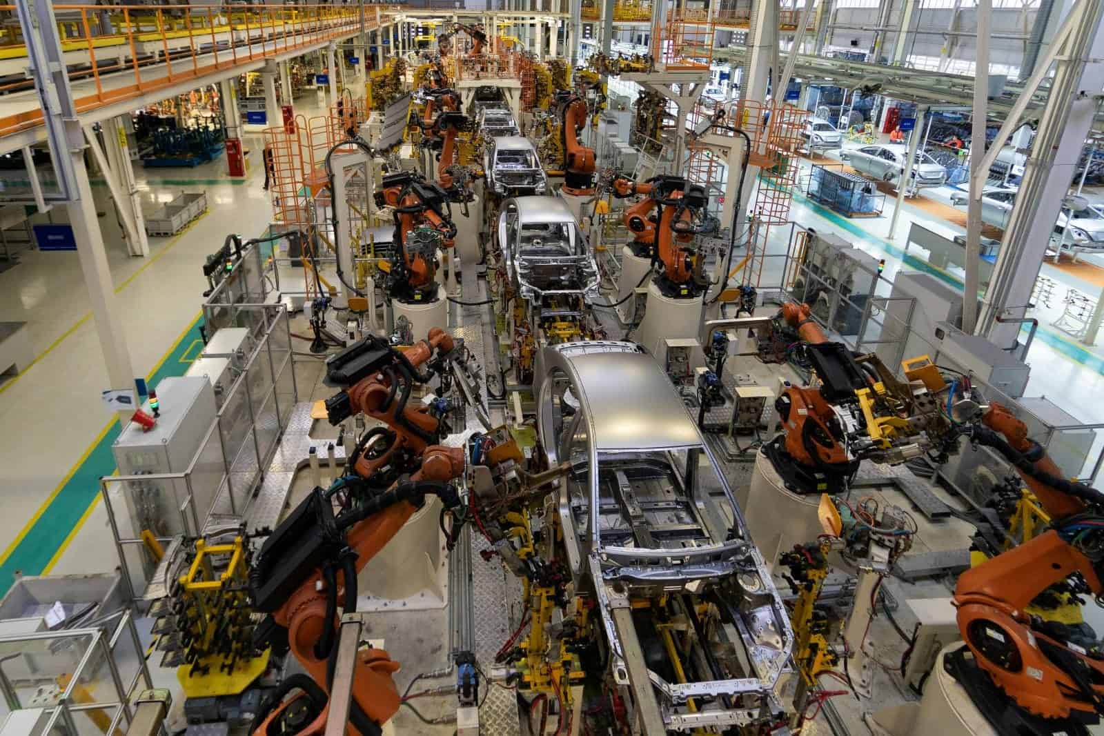 car manufacturing production line with robotics