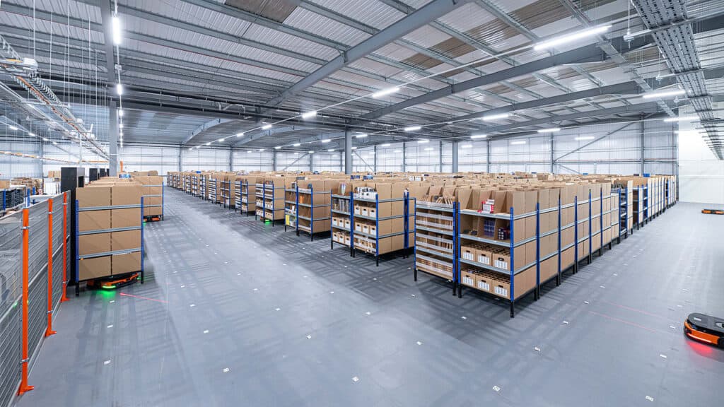 mezzanine floor with Hi-Tile flooring and AMR robots